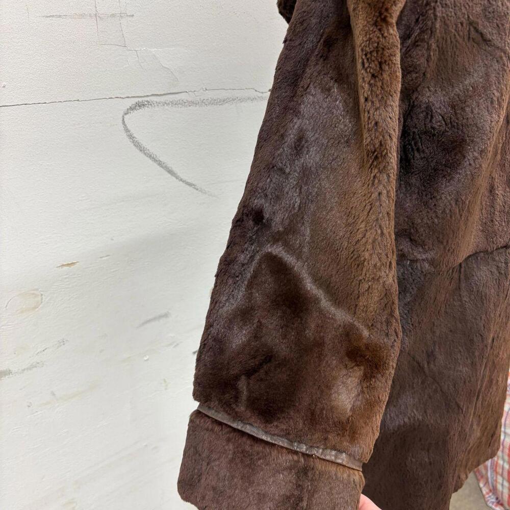 Vintage Chocolate Brown Rabbit or Nutria Real Fur Coat - Picture 3 of 6